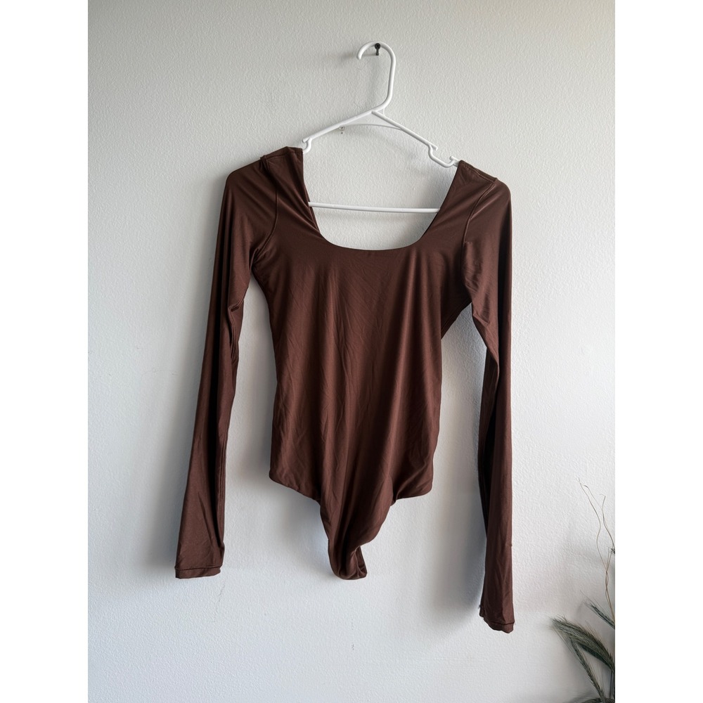 Aerieโ Smoothez Long Sleeve Bodysuit Cocoa Brown Square Neck M
